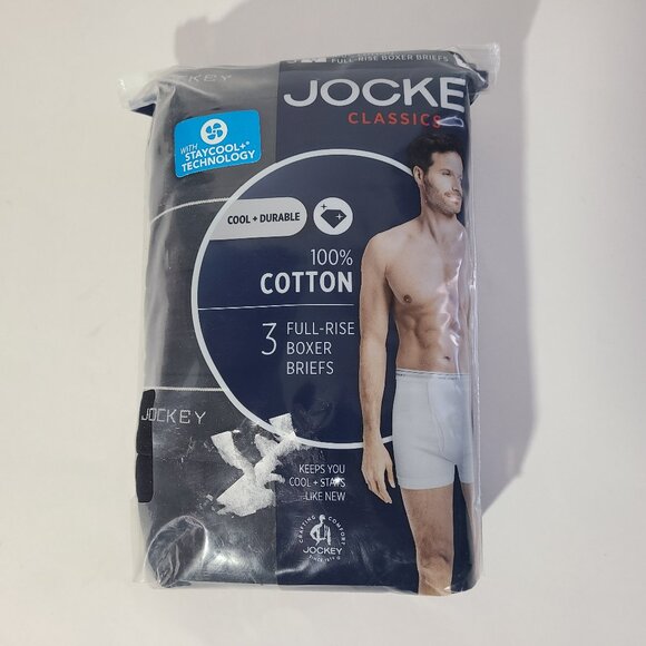 Jockey Classics Stay Cool Full Rise Boxer Brief 3 Pack Black Men's Size 2XL NWT - Picture 1 of 4